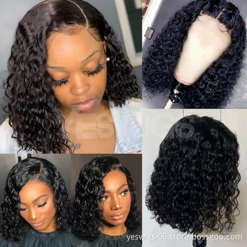 Raw Brazilian Virgin Short Bob Deep Wave Lace Frontal Closure Wigs Human Hair Wigs For Black Women Lace Front wig Human Hair